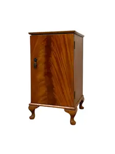 French Style Bedside Cabinet or Nightstand with Figured Door, Interior Shelf, and Cabriole Legs