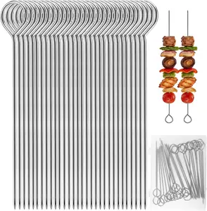 Thick Reusable Stainless Steel Metal Grill-Style Barbecue Skewers Set with Handles, Storage Box for Kabobs, Chicken, Vegetables (Kitchenware Barbecue Utensils)