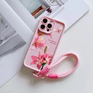 Anti-Drop Soft Protective Case with Hand Strap, Butterfly Floral Pattern, Tpu Material, Fits iPhone 11/12/13/14 Pro Max/15 Pro/16 Plus/promax