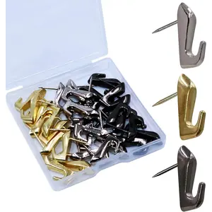 30 PCS Push Pin Picture Hooks, thumbtacks for Wall Hanger, Picture Hanging Nails for Wall, Decorative Thumb Tacks for Hanging, Bulletin Board Hooks (Silver & Gold & Black)