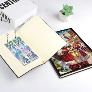 A5 Size 5D DIY Diamond Art Painting Notebook Kit with Crystal Pendant Bookmark Rhinestone Art Painting Notebook Kit Diamond Painting Notebook Set for Adults Beginners Holiday Birthday Gift