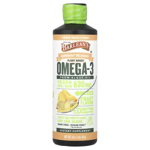 Barlean's Seriously Delicious®, Plant Based Omega-3 From Algae Oil, Ginger Peach, 630 mg, 16 oz (454 g)