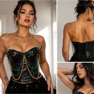 Steampunk Steel Boned Faux Leather Bustier Comfort Corset Cotton Piece