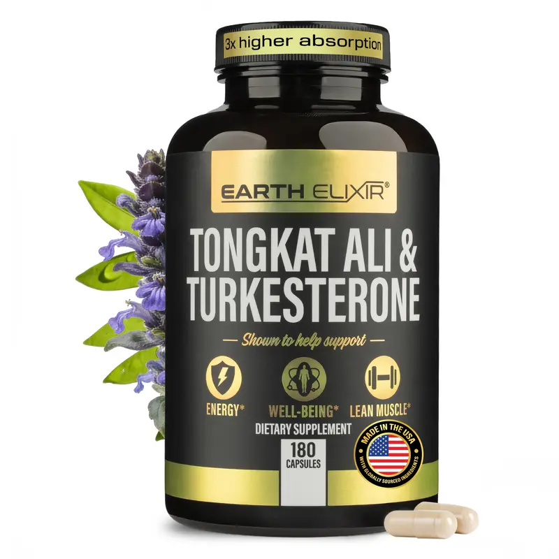 EARTH ELIXIR Tongkat Ali & Turkesterone Dietary Supplement with Energy Benefits and Support for Muscle Health