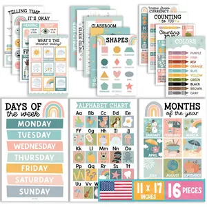 16 Educational Posters for Toddlers 1-3 - Learning Poster for Kids Ages 3-5, Alphabet Chart for Playroom Homeschool Daycare & Classroom Decor, Kindergarten & Preschool Classroom Must Haves