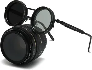 Steampunk Retro Men's Polarized Sunglasses with 1-9 Gears Adjustable Tint ND Filter Lenses Metal Round Shades for Outdoor Driving
