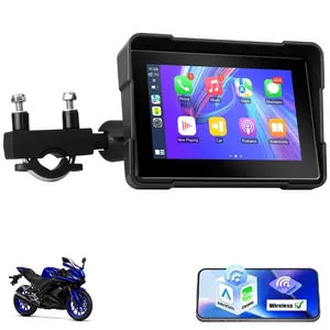 Motorcycle Carplay Screen 5 Inch with Wireless CarPlay/Android Auto, Waterproof Touchscreen Portable with Dual Bluetooth Display GPS for Motorcycle, Mirror Link EQ/SD/Voice Control