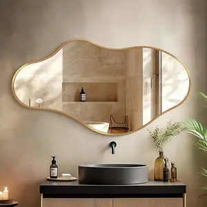 TVF Cloud Wall Mirror 36"x20" with Aluminum Alloy Frame - Modern Design for Living Room & Bedroom - HD Reflection & Two Way Hanging - Stylish Bathroom Decor