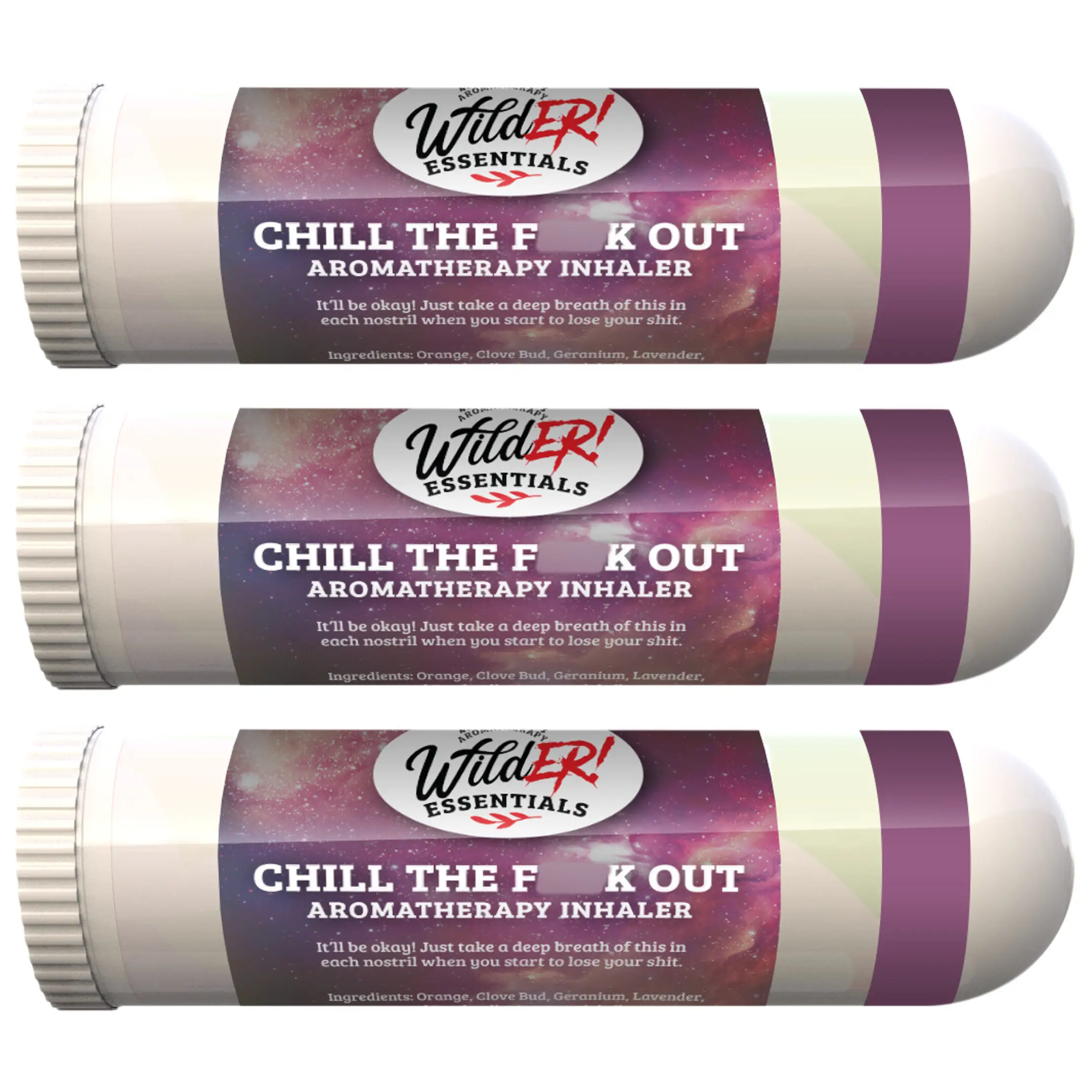 Wild Essentials 3 Pack of Chill The F Out Aromatherapy Nasal Inhalers Made with All Natural, Premium Grade Essential Oils to Help Calm Your Spirit - R