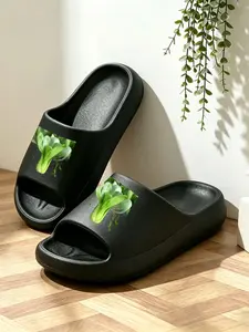 Women's Fun Cabbage Print Slippers, Soft Eva Sole, Anti-Slip Quiet Design, Casual Indoor/outdoor Wear, Fresh Energy Feel
