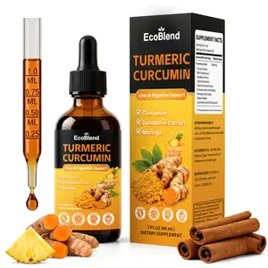 Ecoblend Turmeric Curcumin Complex Liquid Drops with Cinnamon, Dandelion & Chamomile | High-Absorption Herbal Blend with Moringa & Ginger | Pineapple&Orange Flavor | 2 fl oz (Orange)