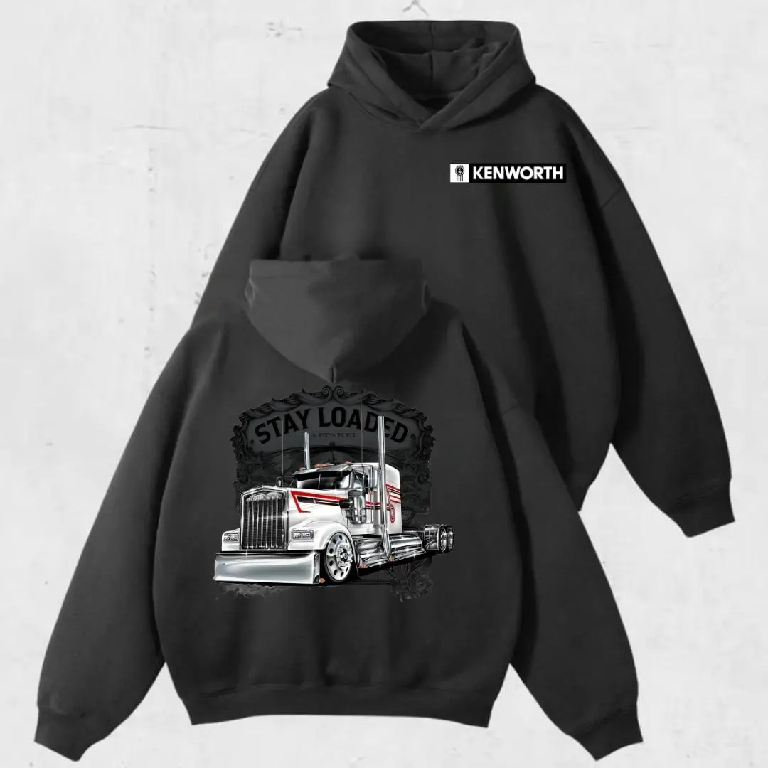 Kenworth Stay Loaded 2side Hoodie, Sweatshirt, T-Shirt – Semi Truck Graphic Sweatshirt for Men and Girl, Long Haul Rig Outfit, Unisex Highway Trucker Pullover, Vintage Style Top