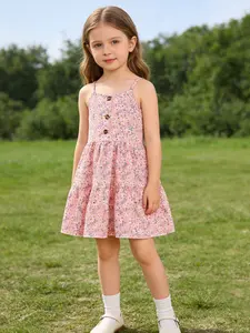 Soft Cottagecore Sweet Vibe! Toddler Peach Pink Daisy Cami Dress, Summer Must-Have