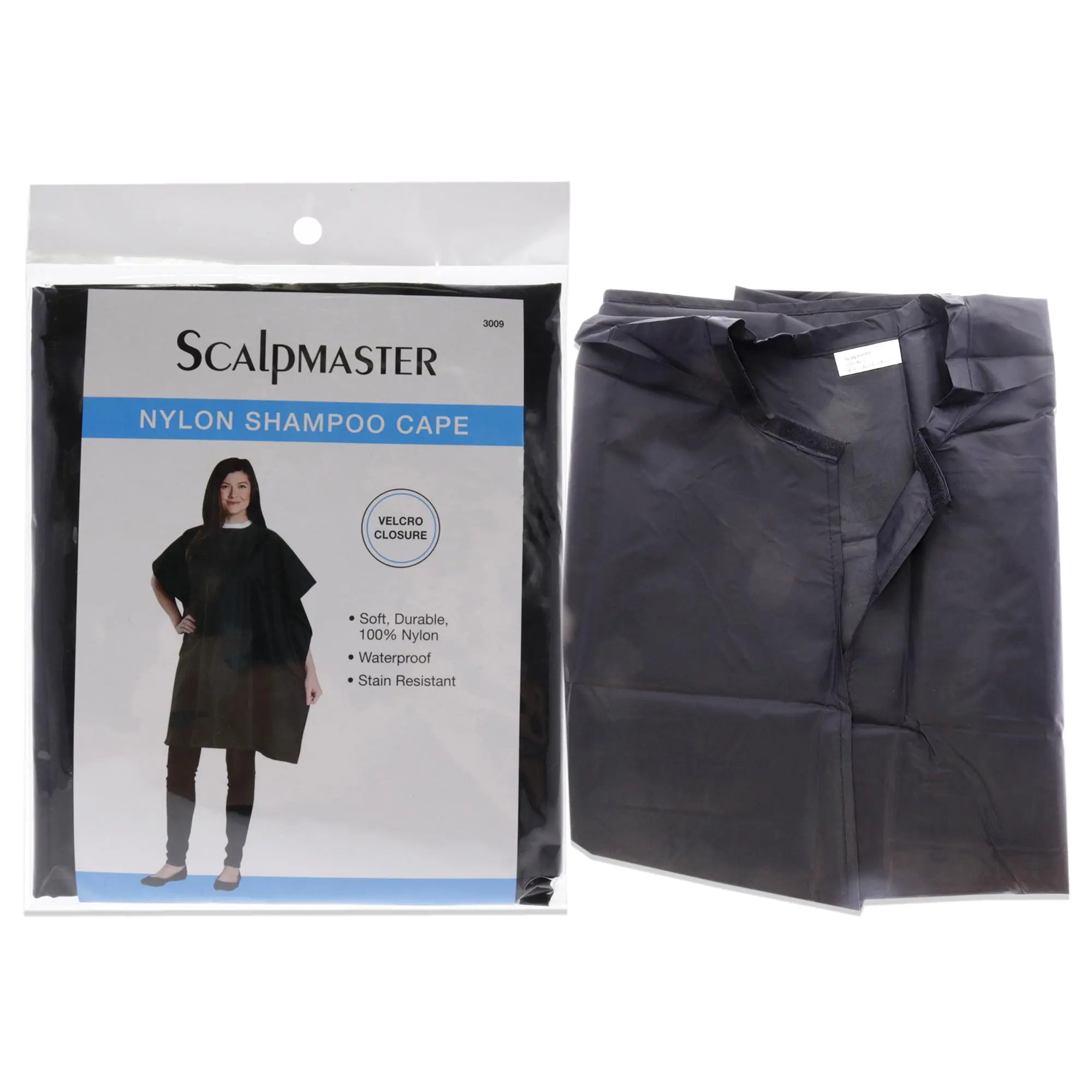 Unisex Scalpmaster 100% Nylon Shampoo Cape - Black, Waterproof, Soft Durable, Stain Resistant, Velcro Close Hair Styling Apron (1 Pc)