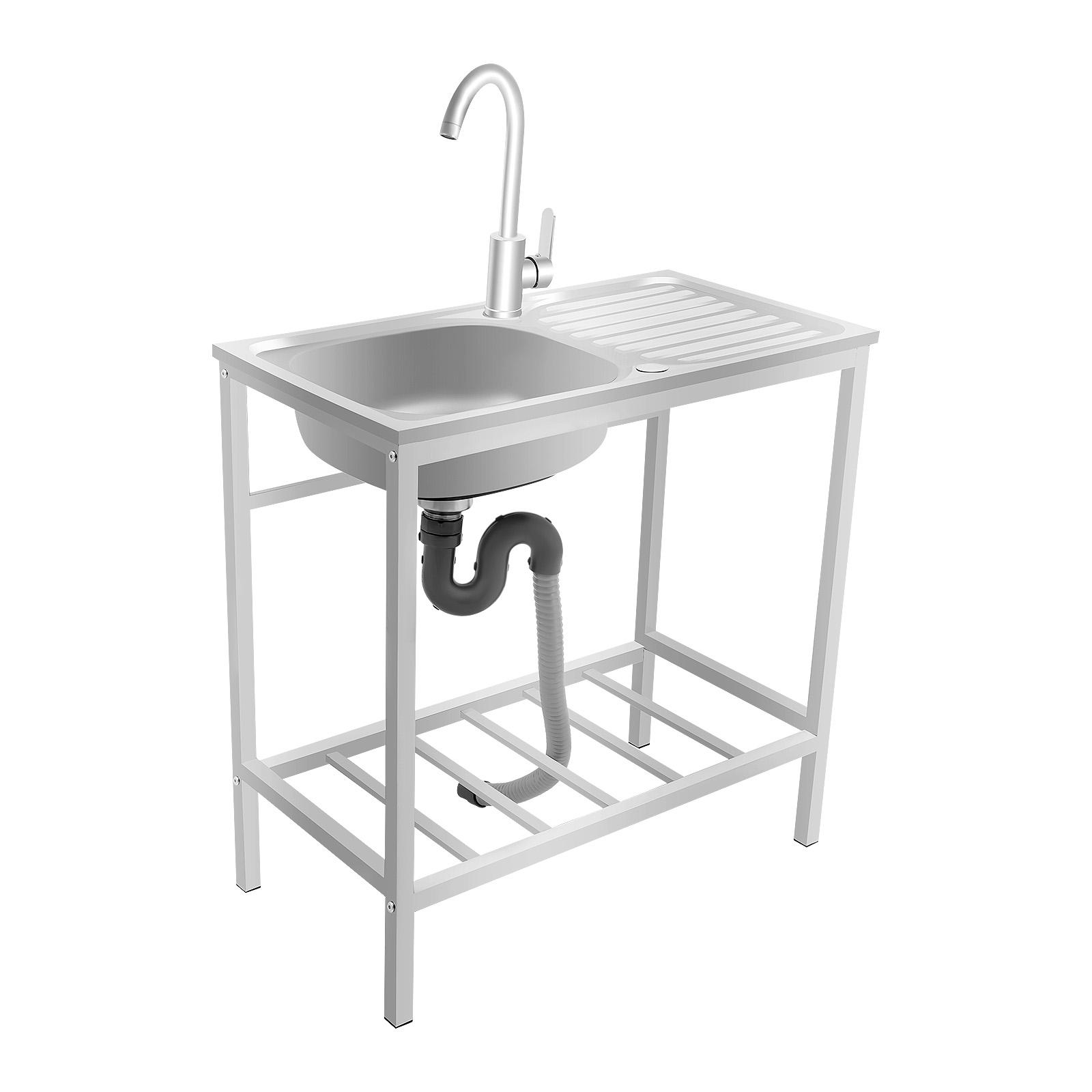 Freestanding Single Bowl Stainless Steel Sink with 360° Swivel Faucet & Bottom Storage Shelf, 13.7x12.2x5.12 Inch Large Basin, 66 lbs Load Capacity, for Kitchen Laundry Room Bar Outdoor Food Truck