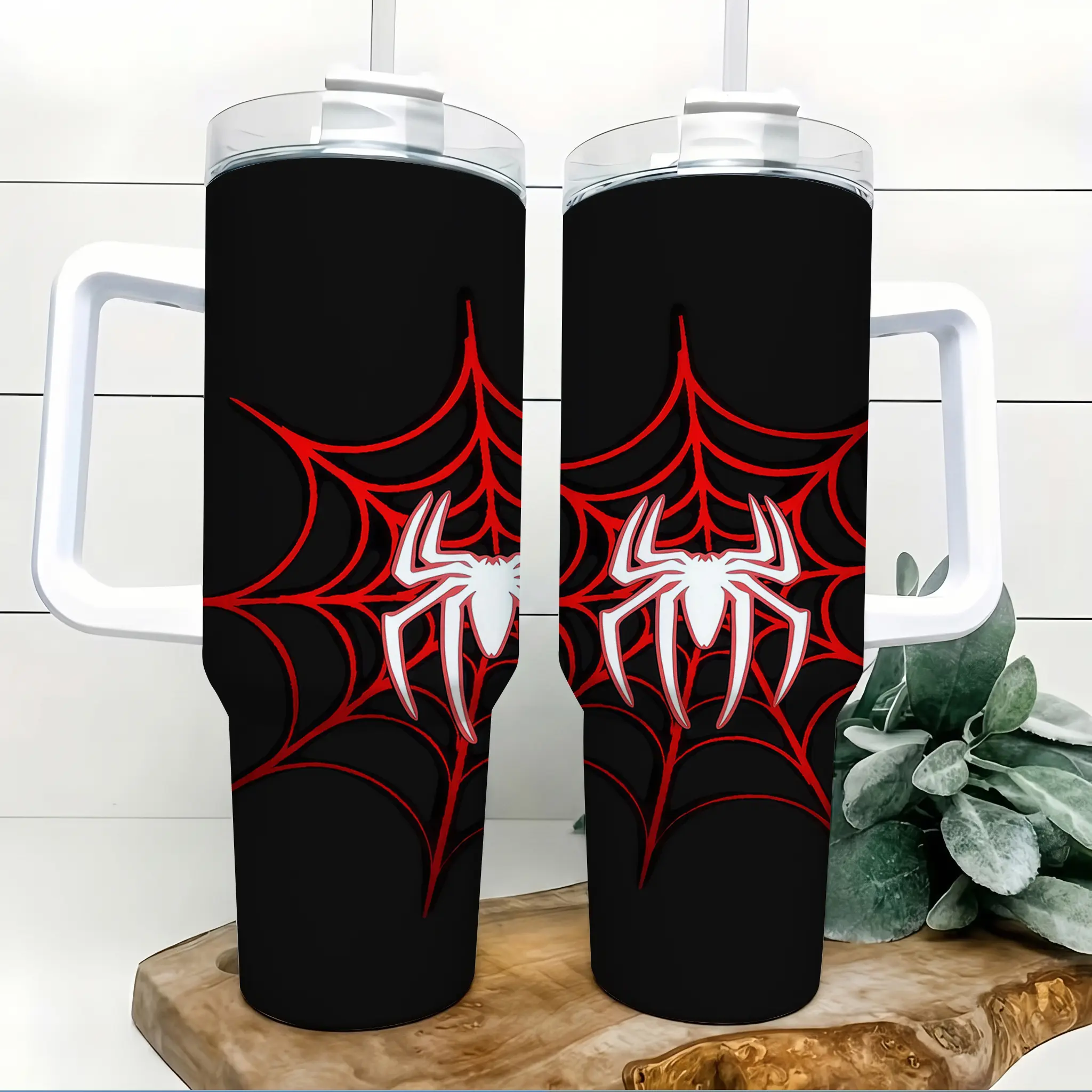 Black Red Spider Web 40oz Insulated Tumbler With Handle And Straw, Gothic Spider Theme Stainless Steel Water Bottle, Halloween Aesthetic Sports Travel Mug For Gym Car Commute Office Birthday Gift