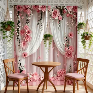 Floral Curtains Set of 2, Boho Style Window Drapes, Polyester, Rod Pocket Design, Bedroom Living Room Decor, Home Textile, Curtain Replacement