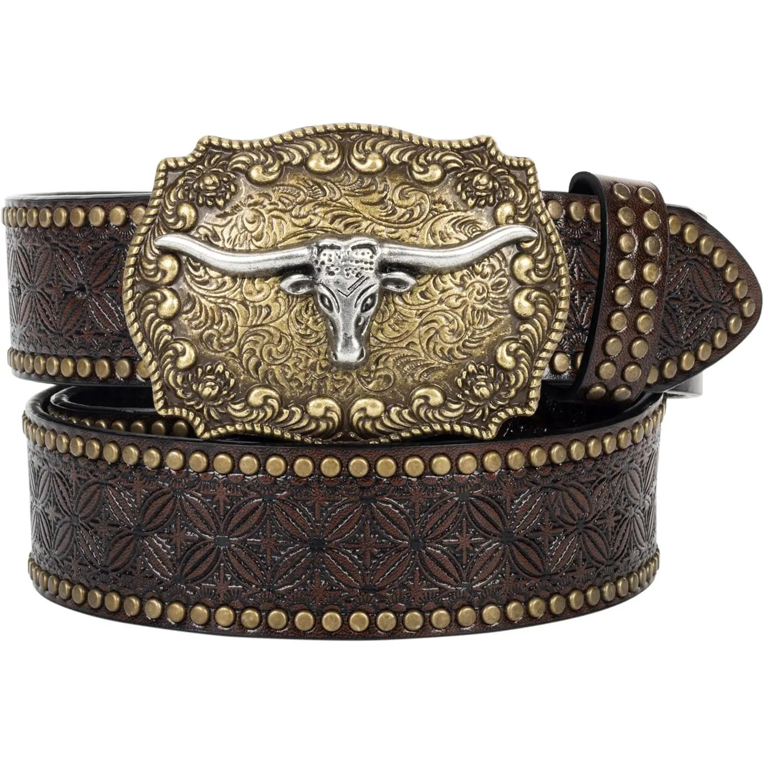 Western-Cowboy-Belts for Men/Women - Mens Western Belt with Longhorn-Bull-Buckle Cowgirl-Country PU-Leather-Belt for Jeans