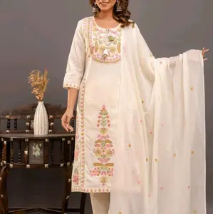 Punjabi Art Silk embroidery Kurti+Pant semi stitch and dupatta  Womenswear latest 2024 Summer collection