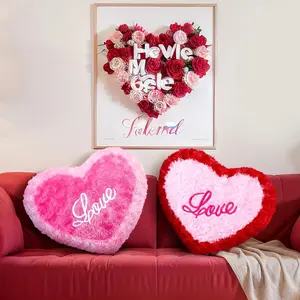 2 Pcs Valentine's Day Heart Pillows Soft Cute Heart Shaped Decorative Throw Pillows Red Pink Fluffy Pillow Aesthetic Coquette Room Decor for Gift Bed Sofa Couch Decor(Love Heart, 2 Pcs)