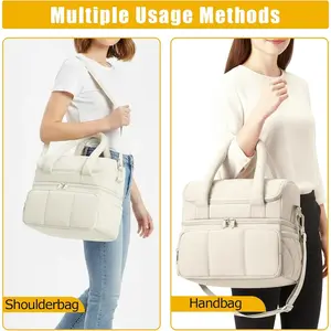 Double Decker Lunch Bag for Women, Wide Opening Insulated Womens Lunch Bag for Work, Leakproof Waterproof Large Leakproof Cooler Bag, Zipper Closure, with Adjustable Shoulder Strap and Side Pockets