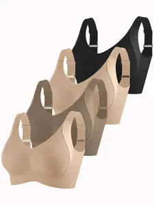 Women's Seamless Wireless Stretch Sports Bra Set, Medium Support, Adjustable Straps, Stripe Rib Design, Comfortable Fit, Gym Workout Accessories