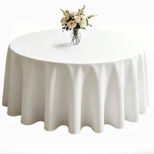 Round Tablecloth, 90/108/120 Inch Sizes, Washable Polyester, Ideal for Weddings, Parties, Buffets, Restaurant Decor