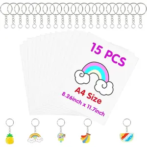 135pcs Big Size Heat Shrinky Paper Keychain Kit with 120pcs Keychains Accessories and 15pcs A4 (11.7''x8.3'') Clear Heat Shrinky Art Film Paper for Christmas Making Creative Craft Handwork