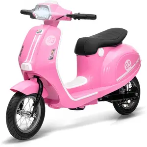 【Christmas Gift】Pink 24V Electric Moped Scooter For Kids Ages 8 To 12 With 350W Motor Waterproof Design Rear Brake Twist Grip Throttle Led Lights Pneumatic Tires And Shock Absorption Pink