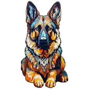 German Shepherd Wooden Jigsaw Puzzle for Adults and Kids Unique Shape Animal Wood Puzzles Challenging Puzzle, Family Game Creative Gifts，Laser-Cut Durable HDF Wood Puzzle