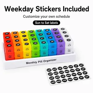 Monthly Pill Organizer with Stickers, 1 Set Twice Daily AM PM Pill Box for Vitamins Supplements & Medicine, Large 30-Day Medicine Organizer for Home & Travel