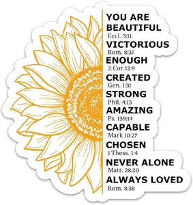 You are Bible Verse Scripture Sticker, Christian Faith Sunflower Die-Cut Sticker, Religious Quotes Affirmation Stickers for Laptop Water Bottle Notebook Tumbler Journal