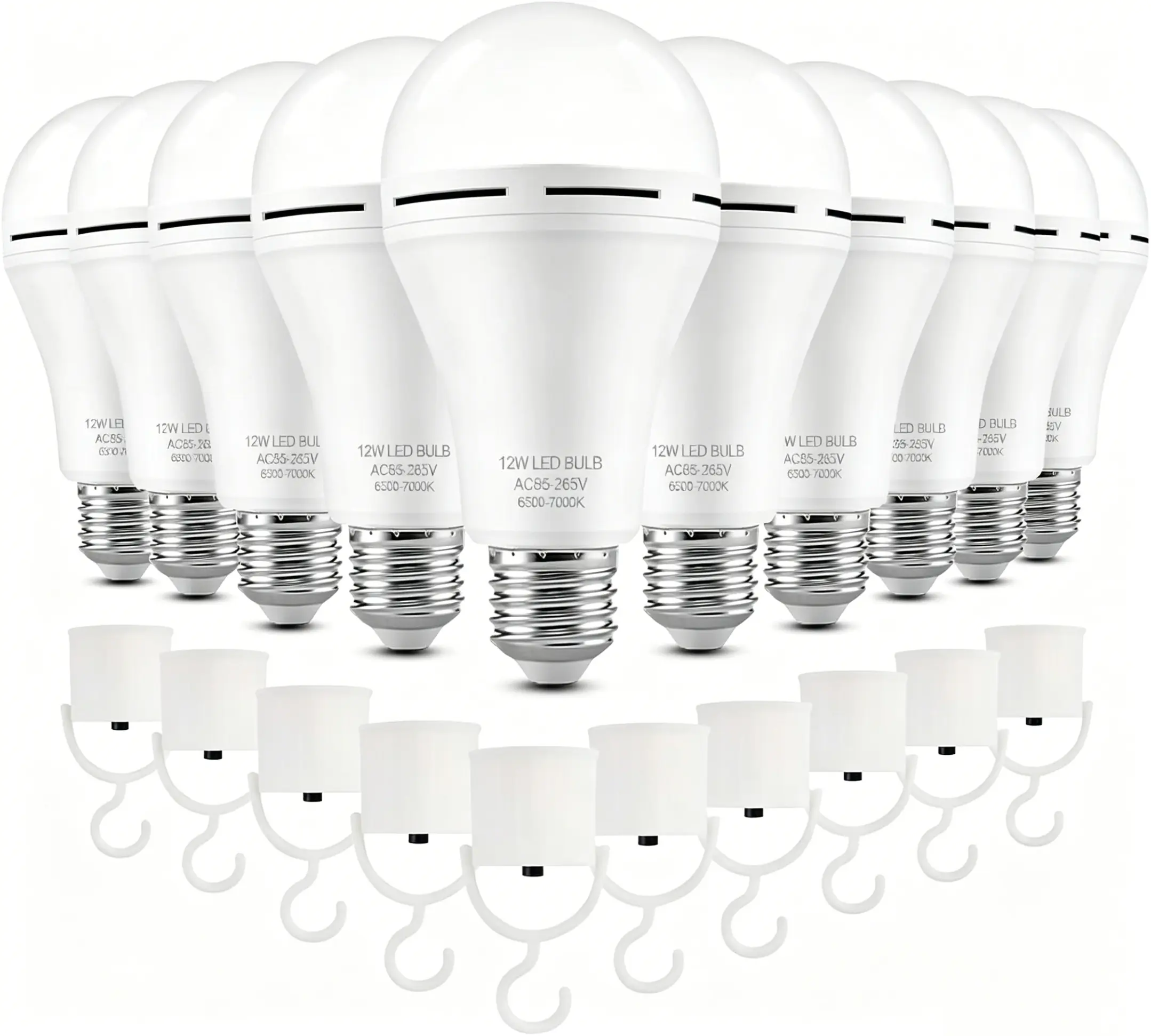 Rechargeable Light Bulbs 12 Pack Emergency Light Bulbs for Power Outage Hurricane Camping Battery Powered Light Bulb 12W E26 1500mAh Battery Light Bulb,Stay Lights Up When Power Failure