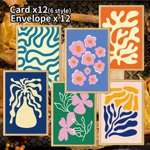 12 Matisse Style Blank Postcards with Envelopes, Abstract Floral Greeting Cards, Bohemian Thank You Cards for All Occasions, Birthday, Party