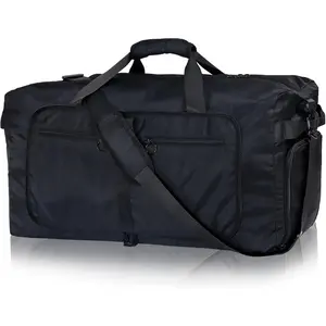 65L Duffle Bag with Shoes Compartment, Foldable Travel Duffel Bags for Men Women, Large Packable Travel Bag Water Repellent & Tear Resistant (Black) Luggage Carrier Folding Durable Fabric Compact