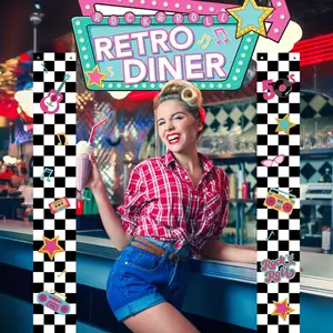 3pcs 50's Retro Diner Banner, Vintage Party Decorations, Rock & Roll Birthday Backdrop, 1950s Soda Shop Style, Classic Diner Party Supplies
