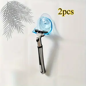 2pcs Suction Cup Shaver Holders, Shower Shaver Stand, Bathroom Wall Shaver Storage Rack