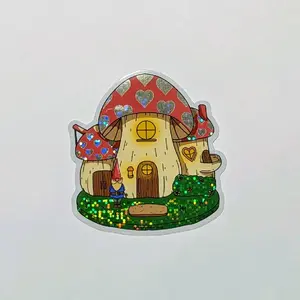 Mushroom Love Shack Glitter Vinyl Sticker 3" - Weather Proof & Waterproof Design with Glitter Accents and Heart Shaped Details