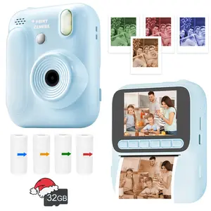Children's high-definition digital camera，Camera set，fun filters，four types of instant shooting and printing photo paper，puzzle game and music color photo paper，with a 32GB card，suitable Christmas Birthday and New Year Gifts for boys and girls aged 3-12