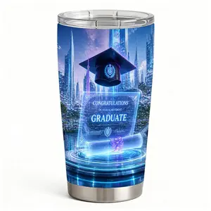 20oz Futuristic Cityscape Graduation Dream Innovate Achieve Stainless Steel Tumbler， Tumbler with Lid Double Wall Vacuum Insulated Travel Mug， Coffee Cups With Lids， Perfect Gifts For Birthday Holidays