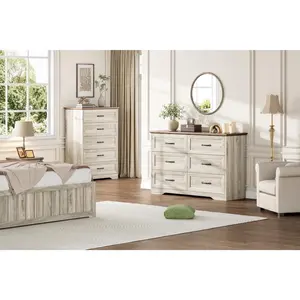 Gray 5 Drawer Wooden Dresser, Farmhouse Chest with Metal Pull Handles, Anti-toppling Tall Storage Cabinet, Multi-Organizer for Bedroom Living Room Hallway