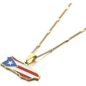 Stainless Steel Trendy Enamel Puerto Rico Map Pendant Chain for Women Puerto Ricans Map Charm Jewelry