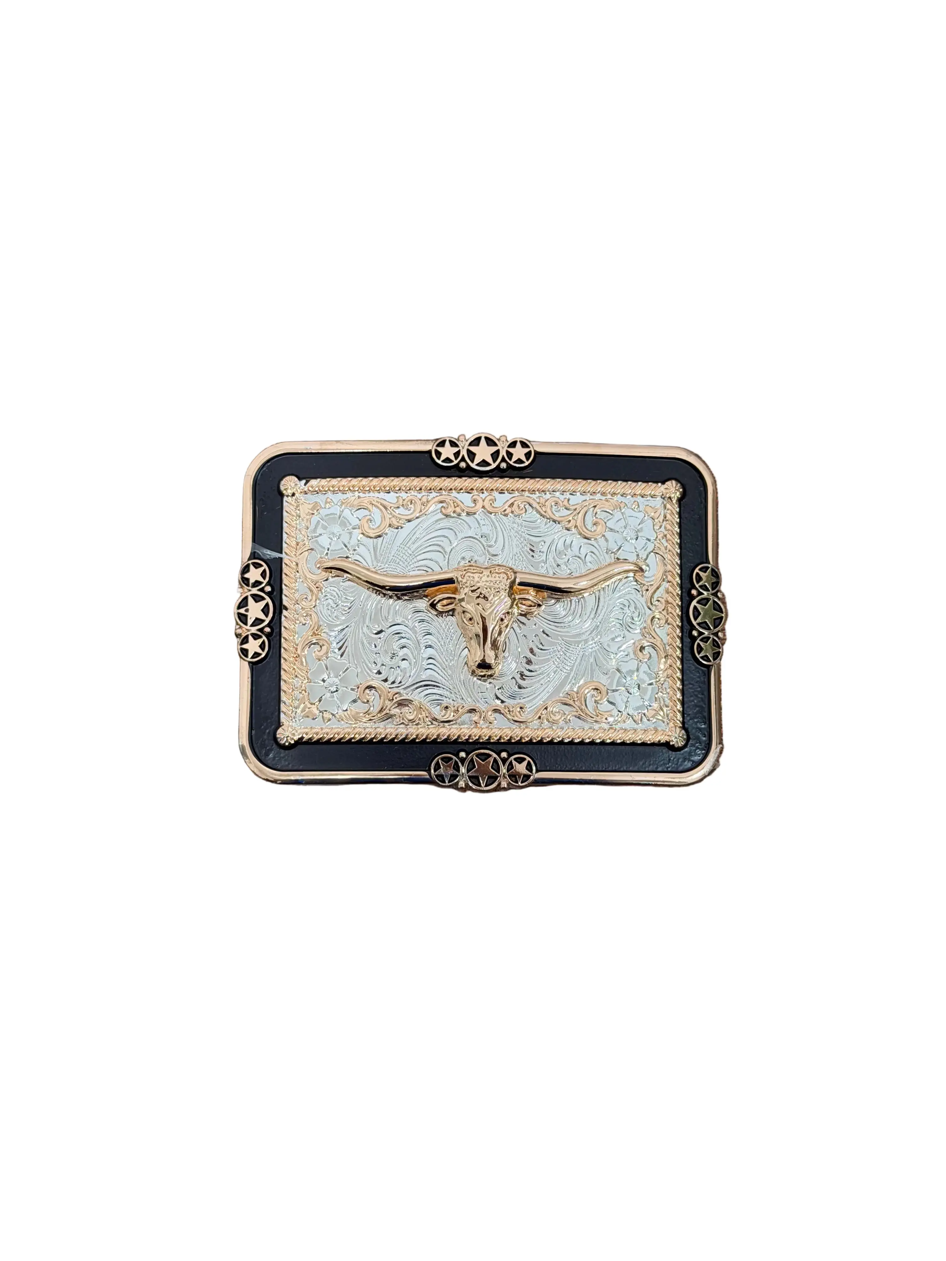 SQUARE BLACK-SILVER BULL HORN DESING BUCKLE