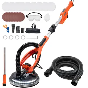 Summervibes VEVOR Drywall Sander, 950W Electric Drywall Sander, Popcorn Ceiling Removal Tool with 7 Variable Speed 1000-2300 RPM, Double-Deck LED Light, Foldable Extendable Handle, 15 Sanding Discs, Dust Hose