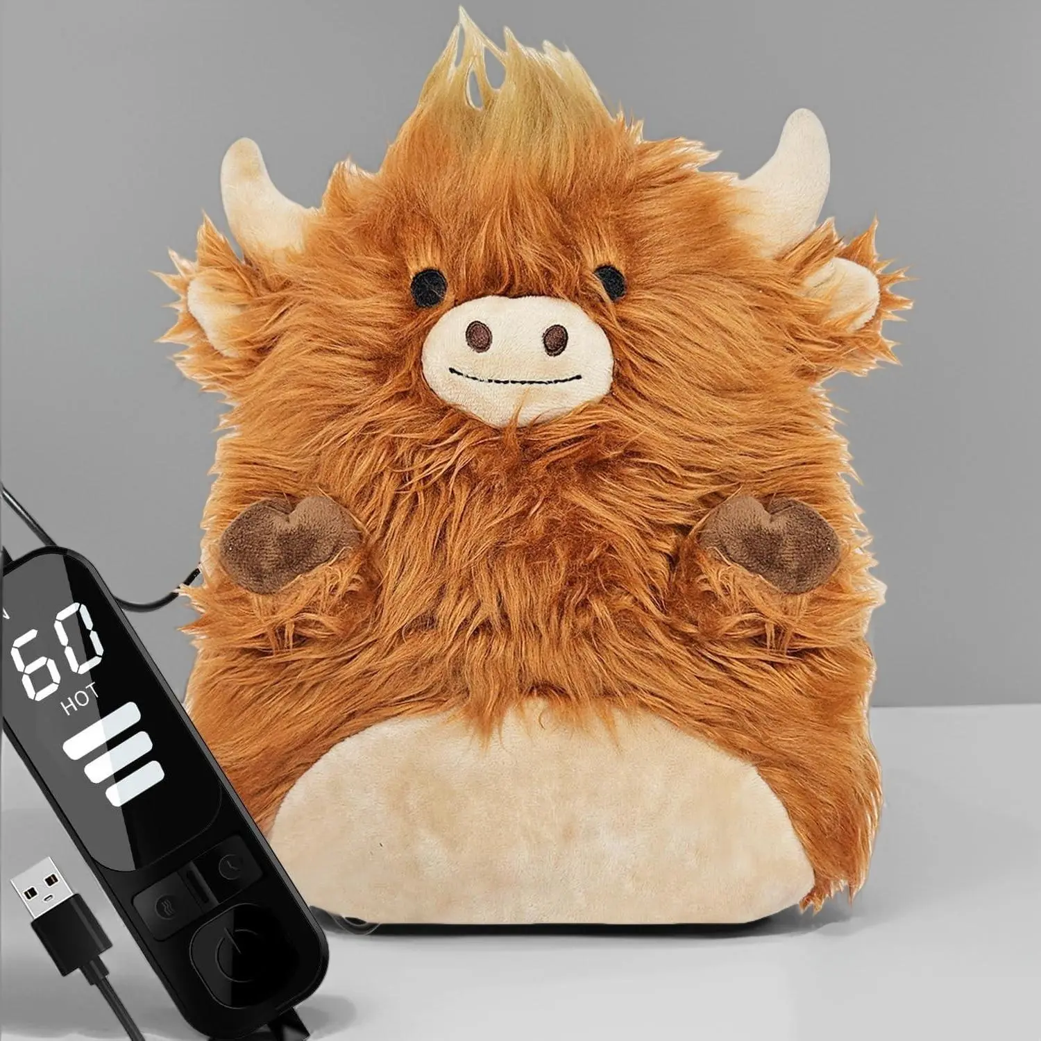 P-P Highland Cow Heating Pad: Cute + comforting!USB portable, 12x9" plush – menstrual pain relief for neck/back/shoulder, perfect gift for women.