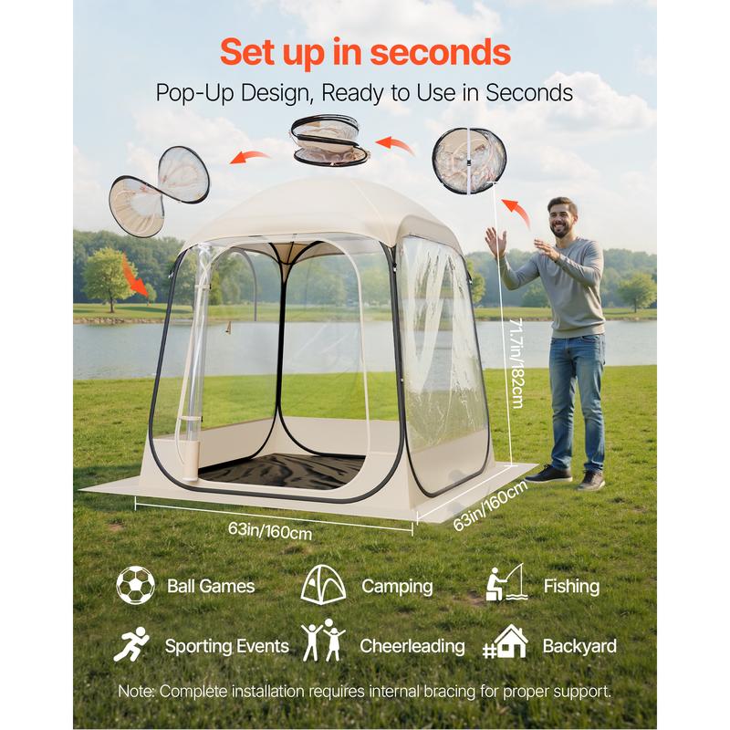 VEVOR Pop up Sports Tent,  63x63 in Clear Bubble Tent for 2-4 Persons, Waterproof Outdoor Pod with Floor Mat & Top Cover, Garden Igloo Dome Tents Camping Shelter for Events Fishing Cheering