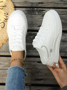 Women's White Thick Sole Mule Slippers No Heel Lazy Canvas Shoes Cross Border Casual Board Shoes Walking Shoes Thick Bottom Slippers