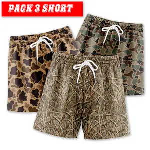 Pack 3 Camo Duck Hunting Shorts With 5 Inch Inseam, Perfect for the Gym, Basketball Camo Mesh Short, Gift for him, Gift For Her, Gym Gift
