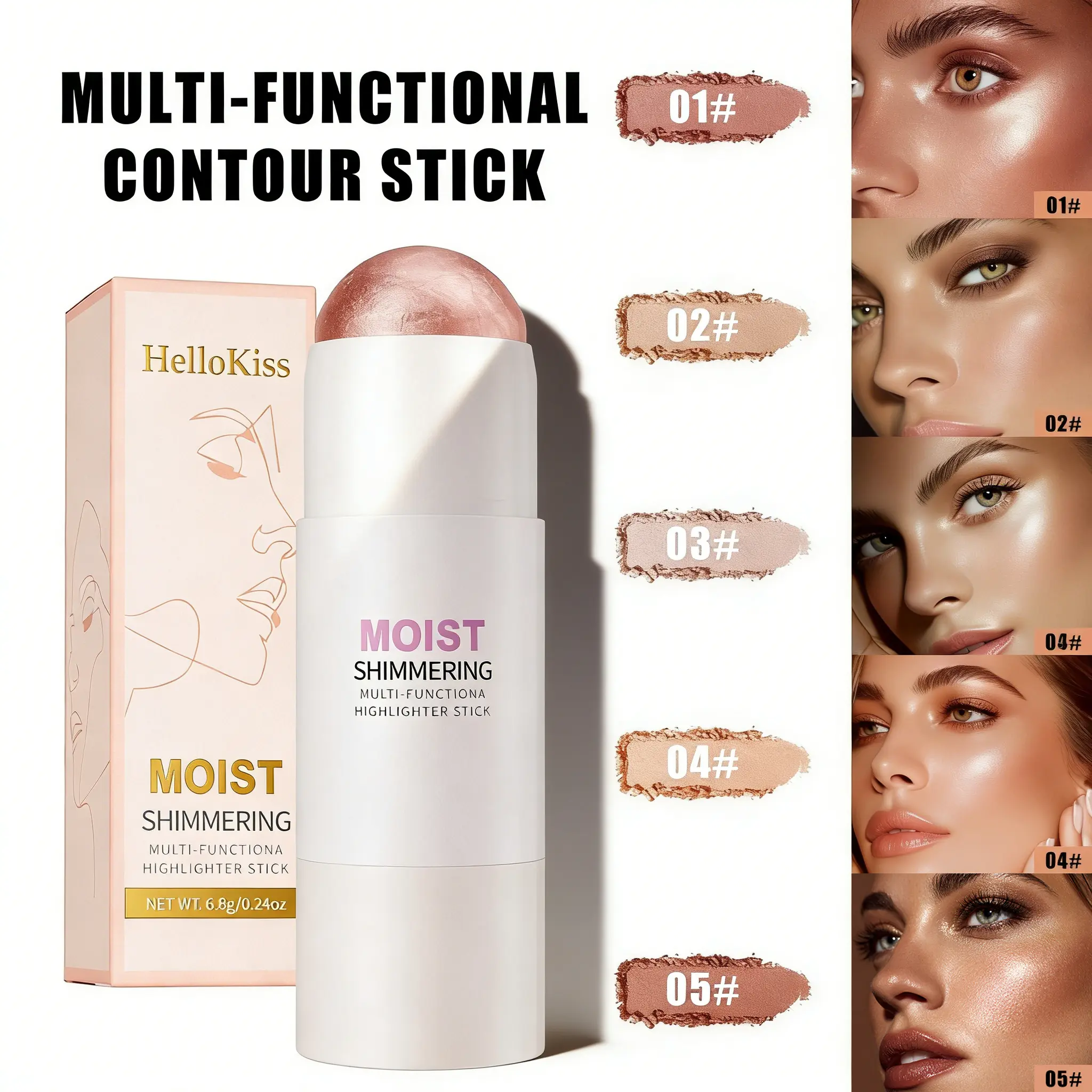 Moist Shimmering Highlight Stick, Easy Glide Cream Contour with Sheer Glass-Like Buildable Radiance, Natural Radiant Glow for Face and Body, Lightweight Portable Makeup Stick for Everyday Use and On-the-Go Touch-Ups