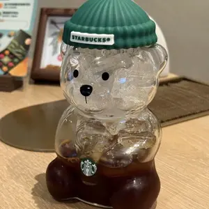 2026 Starbucks Barista Bear Cup Limited Edition Glass Cup Xmas Gift 503 ml R Green Tumbler with Straw Bottle Drink